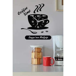 Ensa Design Kişiye Özel Coffee Time Yazı Dekorlu Ahşap Duvar Saati - Mutfak Saati 50CM