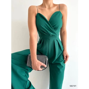 Ithal Krep Kumaş Askılı Geniş Paça Tulum Elbise (Renkli)