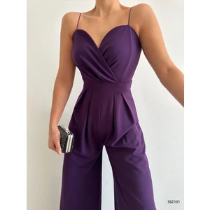 Ithal Krep Kumaş Askılı Geniş Paça Tulum Elbise (Renkli)