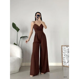 Ithal Krep Kumaş Askılı Geniş Paça Tulum Elbise (Renkli)