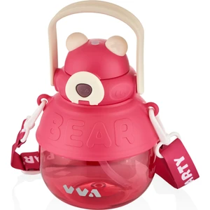 Tkk 1000ML Pipetli/pipetsiz Kullanıma Uygun Askı Kayışlı Bear Desen Tritan Su Matarası