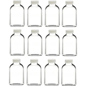 JUNİBELİW 12 Adet 25ML Çok Amaçlı Şeffaf Mini Cam Şişe Oda Kokusu Esans Kolanya Şişesi Kapaklı Şişe 12X25ML