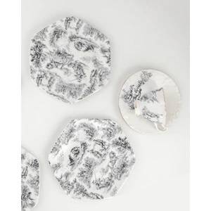 Bursa Porselen Dekor Siyah Ingiliz 4 Parça Porselen Tatlı/kurabiye Tabağı