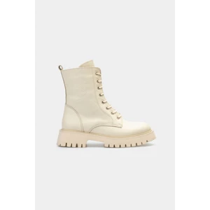 Nişantaşı Shoes Tempest Ekru Deri Topuklu Bağcıklı Kadın Postal