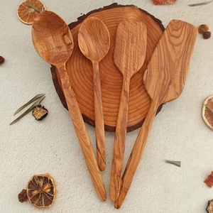 Artful Wooden Ahşap Tahta Kaşık ve Spatula Seti - El Yapımı - Zeytin Ağacı - 24,28,30,31 cm