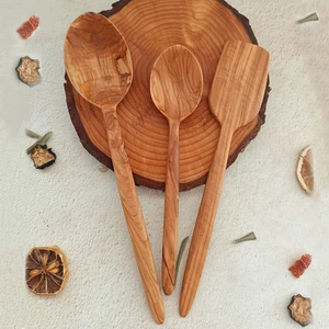Artful Wooden Ahşap Tahta Kaşık ve Spatula Seti - El Yapımı - Zeytin Ağacı - 24,28,30 cm