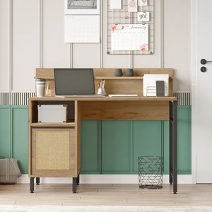 Robin Home Lidya Çalışma Masası Raflı Dolaplı Metal Ayaklı Uv Baskı Sepet-Jüt O