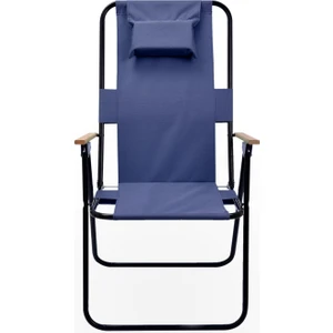 Yastıklı Yüksek Sırtlı Katlanır Büyük Boy Kamp Piknik Sandalyesi, Ağaç Kollu-Lacivert