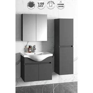 Yıldız 55+35 cm Antrasit Gri Mat Mdf Seramik Lavabolu Asma Banyo Dolabı Takımı