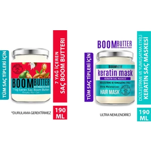 Boom Butter Herbal Saç Bakım Yağı 190 ml + Güçlendirici Onarıcı Keratin Saç Maskesi 190 ml