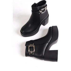 Tancez Siyah Kalın Platform Topuklu Tokalı Bot