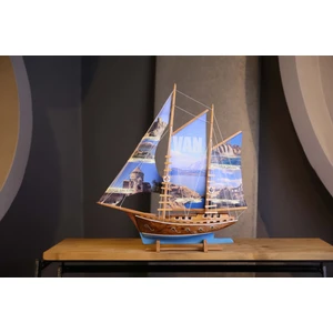 Ayhan Kotra, Van Manzara Baskılı Bez Yelkenli, Ahşap Maket Gemi Modeli Hediye Kotra - Kişiselleştirilebilir El Yapımı Ev, Ofis Hediyesi ve Aksesuarı