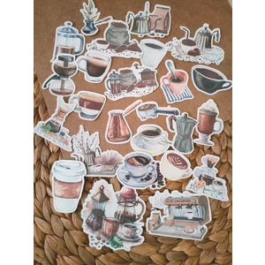 Kahve Tekli Sticker Seti Ajanda Planlayıcı Bullet Journal Scrapbooking Için Uygundur