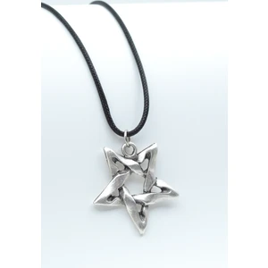 Pentagram  Gümüş Kaplama Unisex Deri İp Kolye kod 461
