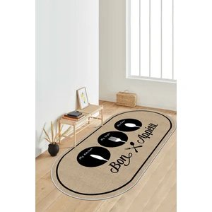 Confidence Home Dijital Baskı Makinede Yıkanabilir Kaymaz Taban Leke Tutmaz Bej Oval Mutfak Halısı  ve Mutfak Yolluk