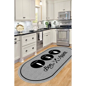 Confidence Home Dijital Baskı Makinede Yıkanabilir Kaymaz Taban Leke Tutmaz Gri Oval Mutfak Halısı  ve Mutfak Yolluk