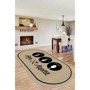 Lavita Home Dijital Baskı Makinede Yıkanabilir Kaymaz Taban Leke Tutmaz Bej Oval Mutfak Halısı  ve Mutfak Yolluk