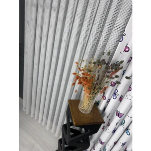 Taç Delikli Dantel Tül Perde, 1/2,5 Normal Pile, Tek Kanat - Ekru 100 x 240 cm