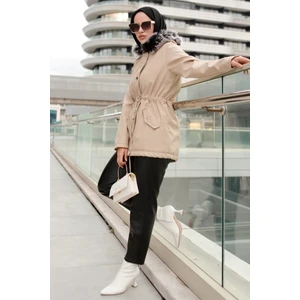 Berfin Içi Kürklü Çift Cepli Tesettür Mont 364 - Taş