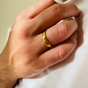 Paslanmaz Çelik Classic Gold Unisex Bombeli Çelik Alyans Yüzük