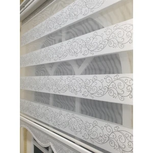 Zebra Stor Perde Sarmaşık Desen Gümüş Simli  Etek Dilimli STB9300 V 01