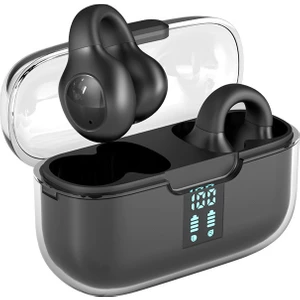 Kulak Klipsi Bluetooth Kulaklıklar Büyük Güç Dijital Ekran Şeffaf Uzay Kapsülü Tws Spor Kulaklıklar-Beyaz (Yurt Dışından)