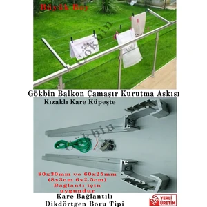 Kare Küpeşte Çamaşırlık Alüminyum Balkon Korkuluk Çamaşır Kurutmalık Askısı Kızaklı 80x30mm ve 60x25mm uyumlu trend ürün