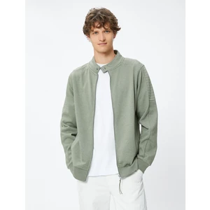 Fermuarlı Sweatshirt Cep Detaylı Yuvarlak Yaka Çıtçıt Düğmeli