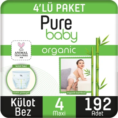 Pure Baby Organik Bambu Özlü Külot Bez 4'lü Paket 4 Numara Maxi 192