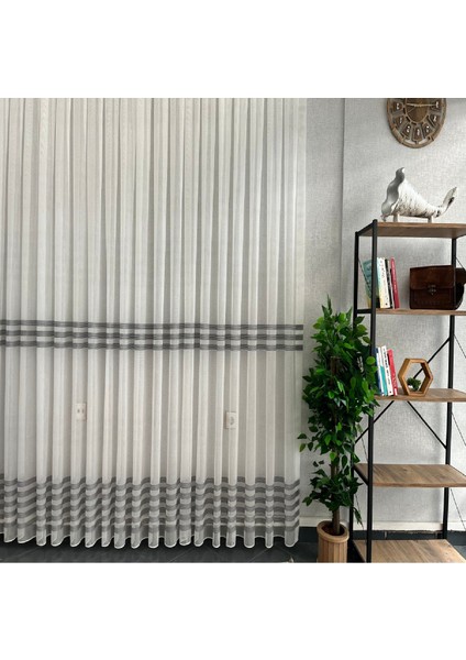 Taç Eteği Gri Çizili 1/3 Sık Pile Tül Perde Tek Kanat - Ekru - Gri 100 x 270 cm indirimleri