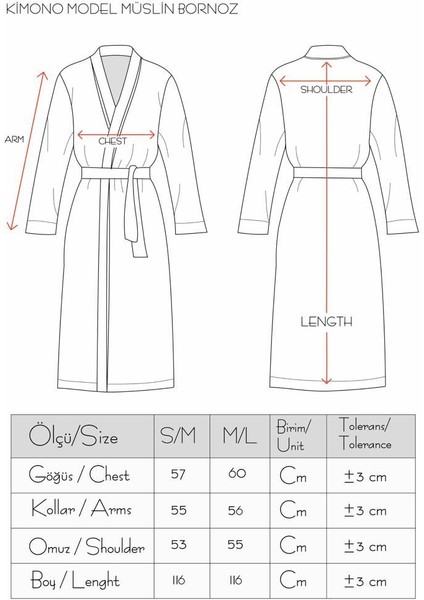 Kimono Model Unisex 4 Katlı Müslin Bornoz /sabahlık