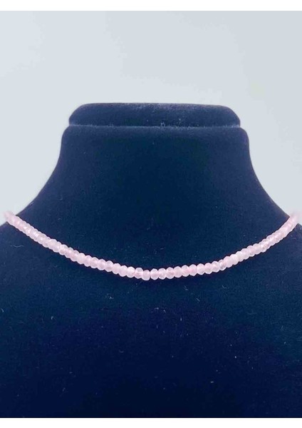 Sertifikalı Pembe Kuvars Doğal Taş Kolye Faset Kesim 2*3 mm