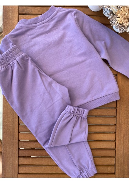 Babyaden Somon / Mor Şardonsuz Pamuklu Düz Renk Kız Çocuk Eşofman Takımı fiyatları