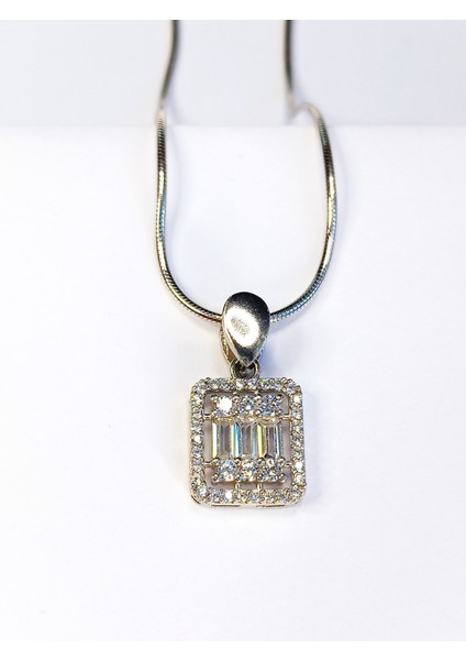 925 Ayar Gümüş Zirkon Üçlü Baget Taşlı Tasarım Yılan Zincir Kadın Kolye Doğum Günü Hediye