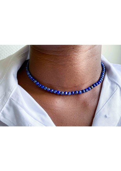 Sertifikalı Lapis Lazuli Taşı Doğaltaş Kolye 4 mm