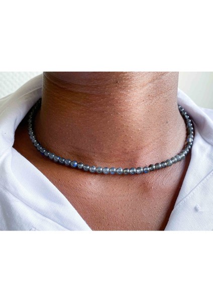 Sertifikalı Labradorit Taşı Doğaltaş Kolye 4 mm