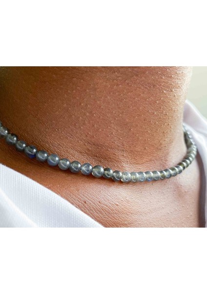 Sertifikalı Labradorit Taşı Doğaltaş Kolye 4 mm