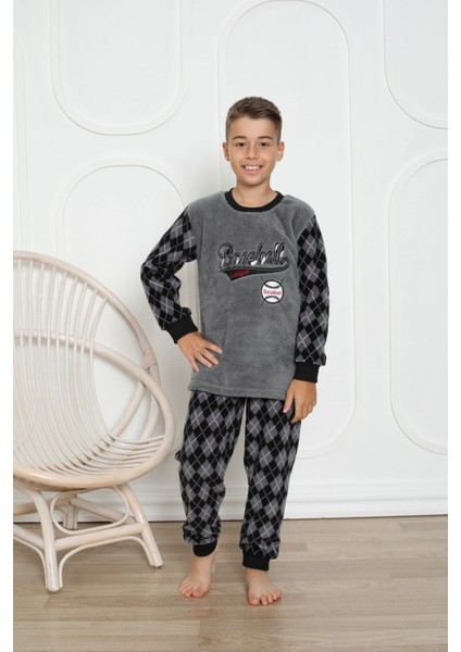 Erkek Çocuk Desenli Kışlık Welsoft Polar Pijama Takımı 6E-0305