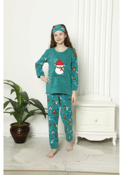 Çocuk Yeni Yıl Desenli Kışlık Welsoft Polar Pijama Takımı 6E-6006