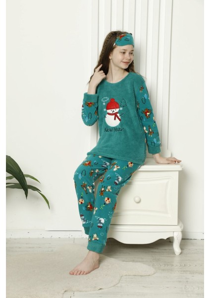 Çocuk Yeni Yıl Desenli Kışlık Welsoft Polar Pijama Takımı 6E-6006