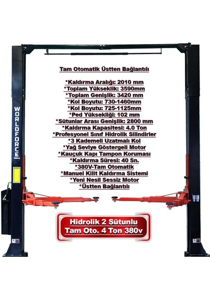 4 Ton Lift Hidrolik Sistem Üsten Bağlantılı Tam Otomatik Sessiz Motor 3 Teleskopik Kol 380V 2,2kw