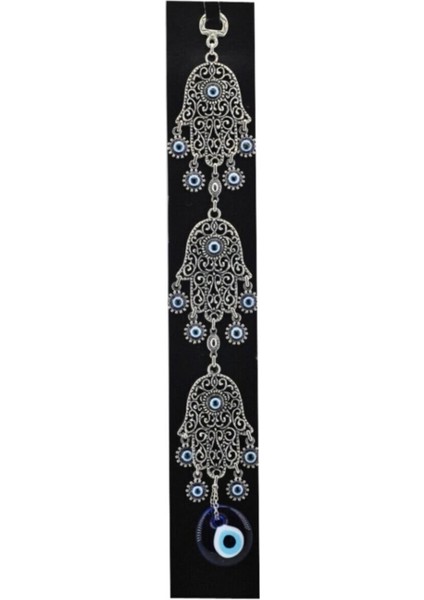 Cam Nazar Boncuklu Metal Duvar Süsü Fatma Ana Eli Üçlü 40X5.6 cm
