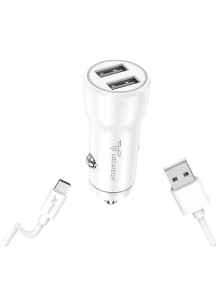 Çift USB Girişli Lightning Araç Şarjı Akıllı Çip Teknolojili 15W 3.1A Araç Şarjı ve Lightning Kablo