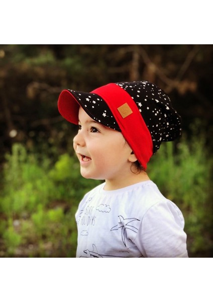 Siyah-Kırmızı Babygiz %100 Pamuklu,el Yapımı,ekstra Yumuşak Bebek Çocuk Vizyerli Şapka Bere fiyatları