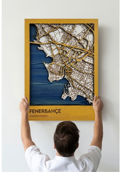 Ahşap Tablo 3 Boyutlu Duvar Dekoru Wall Art - Sarı Lacivert Taraftar