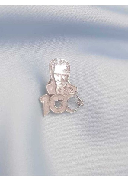 Vog Unisex 100. Yıl Atatürk V Sonsuzluk Detaylı Yaka Iğnesi 925 Ayar Gümüş Rozet