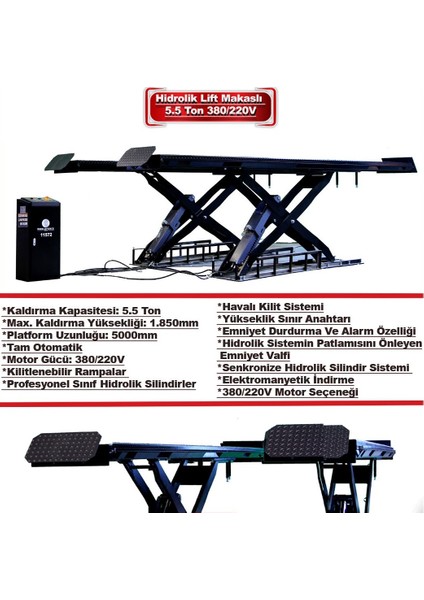 5500 kg Makaslı Lift Hidrolik Sistem Tam Otomatik Ağır Vasıtalara Uyumlu 380V 3,2kw Resepsiyon Oto Lift