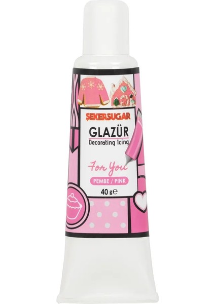 Süsleme Glazürü Pembe Renk 40 gr