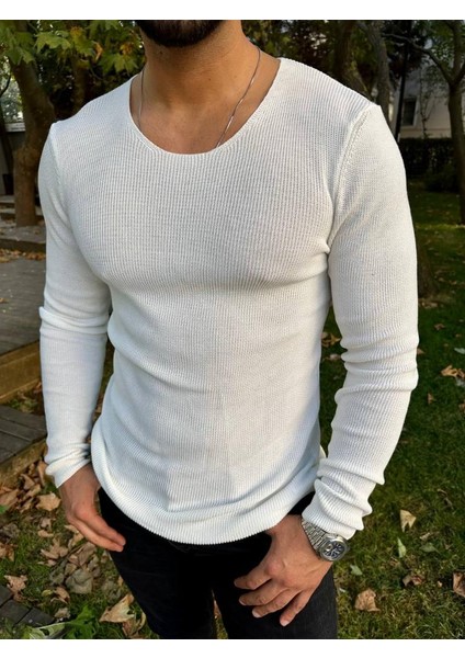 Kazak Örme Tüylenmez Naturel Pamuk Kazak Slim Fit Triko Dar Kesim Body Kazak