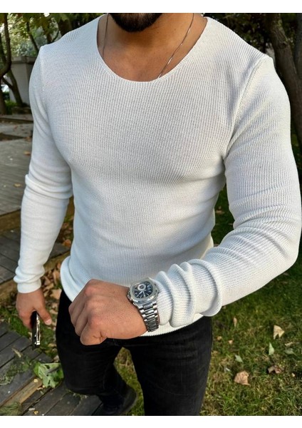 Kazak Örme Tüylenmez Naturel Pamuk Kazak Slim Fit Triko Dar Kesim Body Kazak